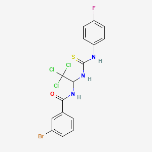 molecular formula C16H12BrCl3FN3OS B11703531 3-bromo-N-(2,2,2-trichloro-1-{[(4-fluoroanilino)carbothioyl]amino}ethyl)benzamide 