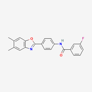 molecular formula C22H17FN2O2 B11703589 N-[4-(5,6-dimethyl-1,3-benzoxazol-2-yl)phenyl]-3-fluorobenzamide 