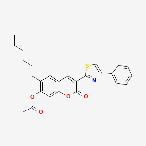 molecular formula C26H25NO4S B11703600 6-hexyl-2-oxo-3-(4-phenyl-1,3-thiazol-2-yl)-2H-chromen-7-yl acetate CAS No. 302939-87-3