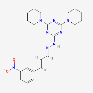 molecular formula C22H28N8O2 B11703731 2-{(2E)-2-[(2E)-3-(3-nitrophenyl)prop-2-en-1-ylidene]hydrazinyl}-4,6-di(piperidin-1-yl)-1,3,5-triazine 