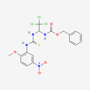 molecular formula C18H17Cl3N4O5S B11703779 Benzyl N-(2,2,2-trichloro-1-{[(2-methoxy-5-nitrophenyl)carbamothioyl]amino}ethyl)carbamate 