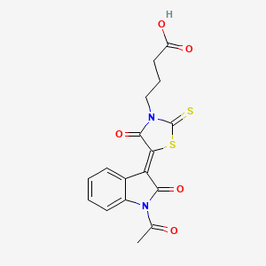 molecular formula C17H14N2O5S2 B11703995 4-[(5Z)-5-(1-acetyl-2-oxo-1,2-dihydro-3H-indol-3-ylidene)-4-oxo-2-thioxo-1,3-thiazolidin-3-yl]butanoic acid 