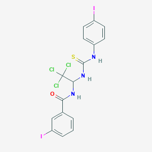 molecular formula C16H12Cl3I2N3OS B11704228 3-iodo-N-(2,2,2-trichloro-1-{[(4-iodoanilino)carbothioyl]amino}ethyl)benzamide 