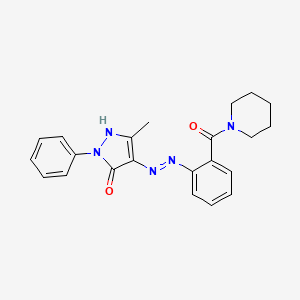 molecular formula C22H23N5O2 B11704353 (4E)-5-methyl-2-phenyl-4-{2-[2-(piperidin-1-ylcarbonyl)phenyl]hydrazinylidene}-2,4-dihydro-3H-pyrazol-3-one 