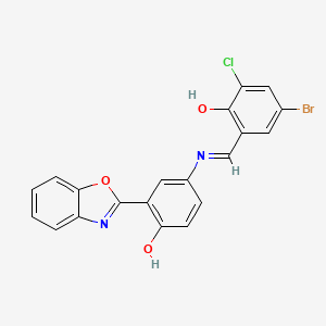 molecular formula C20H12BrClN2O3 B11704408 2-[(E)-{[3-(1,3-benzoxazol-2-yl)-4-hydroxyphenyl]imino}methyl]-4-bromo-6-chlorophenol 