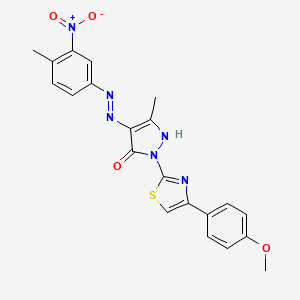 molecular formula C21H18N6O4S B11704415 (4Z)-2-[4-(4-methoxyphenyl)-1,3-thiazol-2-yl]-5-methyl-4-[2-(4-methyl-3-nitrophenyl)hydrazinylidene]-2,4-dihydro-3H-pyrazol-3-one 