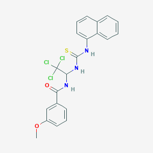 molecular formula C21H18Cl3N3O2S B11704423 3-methoxy-N-(2,2,2-trichloro-1-{[(1-naphthylamino)carbonothioyl]amino}ethyl)benzamide 