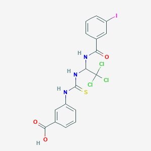 molecular formula C17H13Cl3IN3O3S B11704605 3-(3-(2,2,2-Trichloro-1-(3-iodo-benzoylamino)-ethyl)-thioureido)-benzoic acid 