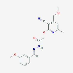 molecular formula C19H20N4O4 B11704788 2-{[3-cyano-4-(methoxymethyl)-6-methylpyridin-2-yl]oxy}-N'-[(E)-(3-methoxyphenyl)methylidene]acetohydrazide 