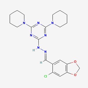 2-{(2E)-2-[(6-chloro-1,3-benzodioxol-5-yl)methylidene]hydrazinyl}-4,6-di(piperidin-1-yl)-1,3,5-triazine