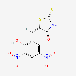 molecular formula C11H7N3O6S2 B11704886 (5E)-5-[(2-hydroxy-3,5-dinitrophenyl)methylidene]-3-methyl-2-sulfanylidene-1,3-thiazolidin-4-one 