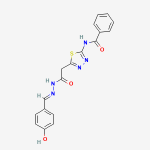 molecular formula C18H15N5O3S B11704896 N-[5-(4-Hydroxy-benzylidene-hydrazinocarbonylmethyl)-[1,3,4]thiadiazol-2-yl]-benzamide 