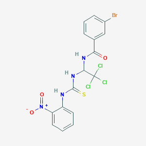 molecular formula C16H12BrCl3N4O3S B11704975 3-bromo-N-(2,2,2-trichloro-1-{[(2-nitroanilino)carbothioyl]amino}ethyl)benzamide 