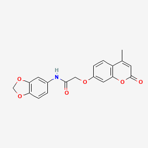 molecular formula C19H15NO6 B11705035 N-(1,3-benzodioxol-5-yl)-2-[(4-methyl-2-oxo-2H-chromen-7-yl)oxy]acetamide 