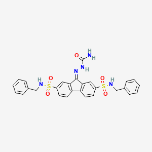 molecular formula C28H25N5O5S2 B11705063 2-[2,7-bis(benzylsulfamoyl)-9H-fluoren-9-ylidene]hydrazinecarboxamide 