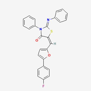 molecular formula C26H17FN2O2S B11705097 (2Z,5E)-5-{[5-(4-fluorophenyl)furan-2-yl]methylidene}-3-phenyl-2-(phenylimino)-1,3-thiazolidin-4-one 