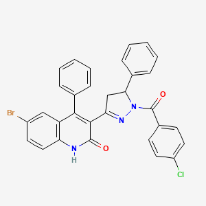 molecular formula C31H21BrClN3O2 B11705103 [3-(6-bromo-2-hydroxy-4-phenylquinolin-3-yl)-5-phenyl-4,5-dihydro-1H-pyrazol-1-yl](4-chlorophenyl)methanone 