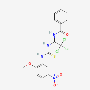 molecular formula C17H15Cl3N4O4S B11705113 N-(2,2,2-Trichloro-1-(3-(2-methoxy-5-nitro-phenyl)-thioureido)-ethyl)-benzamide 