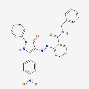 molecular formula C29H22N6O4 B11705149 N-benzyl-2-{(2E)-2-[3-(4-nitrophenyl)-5-oxo-1-phenyl-1,5-dihydro-4H-pyrazol-4-ylidene]hydrazinyl}benzamide 