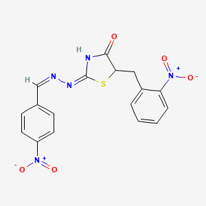 molecular formula C17H13N5O5S B11705156 (2E)-5-(2-nitrobenzyl)-2-[(2Z)-(4-nitrobenzylidene)hydrazinylidene]-1,3-thiazolidin-4-one 