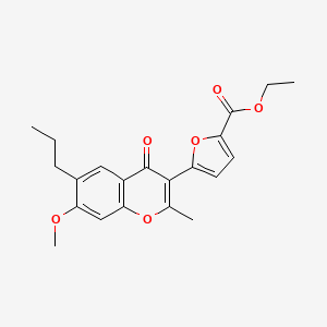 molecular formula C21H22O6 B11705163 ethyl 5-(7-methoxy-2-methyl-4-oxo-6-propyl-4H-chromen-3-yl)furan-2-carboxylate 