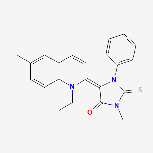 molecular formula C22H21N3OS B11705237 (5E)-5-(1-ethyl-6-methylquinolin-2(1H)-ylidene)-3-methyl-1-phenyl-2-thioxoimidazolidin-4-one 