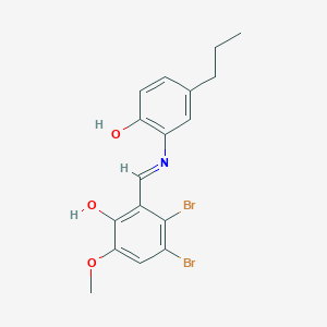 molecular formula C17H17Br2NO3 B11705322 3,4-dibromo-2-{(E)-[(2-hydroxy-5-propylphenyl)imino]methyl}-6-methoxyphenol 