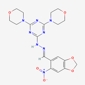 2,4-di(morpholin-4-yl)-6-{(2E)-2-[(6-nitro-1,3-benzodioxol-5-yl)methylidene]hydrazinyl}-1,3,5-triazine