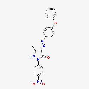 molecular formula C22H17N5O4 B11705401 (4E)-5-methyl-2-(4-nitrophenyl)-4-[2-(4-phenoxyphenyl)hydrazinylidene]-2,4-dihydro-3H-pyrazol-3-one 