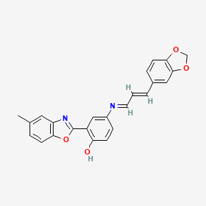 4-{[(1E,2E)-3-(1,3-benzodioxol-5-yl)prop-2-en-1-ylidene]amino}-2-(5-methyl-1,3-benzoxazol-2-yl)phenol