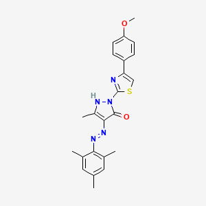 molecular formula C23H23N5O2S B11705503 (4Z)-2-[4-(4-methoxyphenyl)-1,3-thiazol-2-yl]-5-methyl-4-[2-(2,4,6-trimethylphenyl)hydrazinylidene]-2,4-dihydro-3H-pyrazol-3-one 