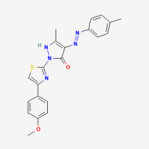 molecular formula C21H19N5O2S B11705510 (4Z)-2-[4-(4-methoxyphenyl)-1,3-thiazol-2-yl]-5-methyl-4-[2-(4-methylphenyl)hydrazinylidene]-2,4-dihydro-3H-pyrazol-3-one 