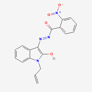 molecular formula C18H14N4O4 B11705521 2-nitro-N'-[(3Z)-2-oxo-1-(prop-2-en-1-yl)-1,2-dihydro-3H-indol-3-ylidene]benzohydrazide 