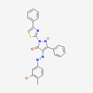 molecular formula C25H18BrN5OS B11705544 (4Z)-4-[2-(3-bromo-4-methylphenyl)hydrazinylidene]-5-phenyl-2-(4-phenyl-1,3-thiazol-2-yl)-2,4-dihydro-3H-pyrazol-3-one 