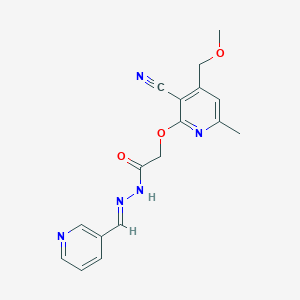 2-{[3-cyano-4-(methoxymethyl)-6-methylpyridin-2-yl]oxy}-N'-[(E)-pyridin-3-ylmethylidene]acetohydrazide