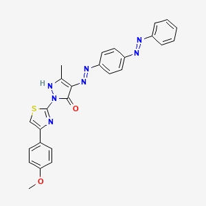 molecular formula C26H21N7O2S B11705734 (4E)-2-[4-(4-methoxyphenyl)-1,3-thiazol-2-yl]-5-methyl-4-(2-{4-[(E)-phenyldiazenyl]phenyl}hydrazinylidene)-2,4-dihydro-3H-pyrazol-3-one CAS No. 314290-72-7