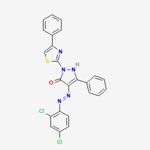 molecular formula C24H15Cl2N5OS B11705812 (4Z)-4-[2-(2,4-dichlorophenyl)hydrazinylidene]-5-phenyl-2-(4-phenyl-1,3-thiazol-2-yl)-2,4-dihydro-3H-pyrazol-3-one 