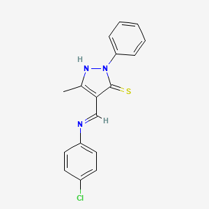 molecular formula C17H14ClN3S B11705830 (4Z)-4-{[(4-chlorophenyl)amino]methylidene}-5-methyl-2-phenyl-2,4-dihydro-3H-pyrazole-3-thione 