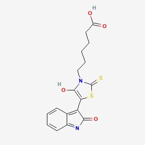 6-[(5Z)-4-oxo-5-(2-oxo-1,2-dihydro-3H-indol-3-ylidene)-2-thioxo-1,3-thiazolidin-3-yl]hexanoic acid