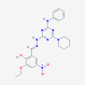 2-ethoxy-4-nitro-6-[(E)-{2-[4-(phenylamino)-6-(piperidin-1-yl)-1,3,5-triazin-2-yl]hydrazinylidene}methyl]phenol