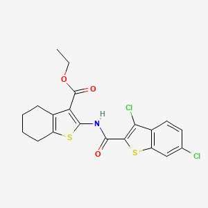 molecular formula C20H17Cl2NO3S2 B11705887 Ethyl 2-{[(3,6-dichloro-1-benzothiophen-2-yl)carbonyl]amino}-4,5,6,7-tetrahydro-1-benzothiophene-3-carboxylate 