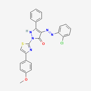 (4E)-4-[2-(2-chlorophenyl)hydrazinylidene]-2-[4-(4-methoxyphenyl)-1,3-thiazol-2-yl]-5-phenyl-2,4-dihydro-3H-pyrazol-3-one