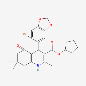 molecular formula C25H28BrNO5 B11706257 Cyclopentyl 4-(6-bromo-1,3-benzodioxol-5-yl)-2,7,7-trimethyl-5-oxo-1,4,5,6,7,8-hexahydroquinoline-3-carboxylate 