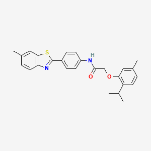 molecular formula C26H26N2O2S B11706319 N-[4-(6-methyl-1,3-benzothiazol-2-yl)phenyl]-2-[5-methyl-2-(propan-2-yl)phenoxy]acetamide 