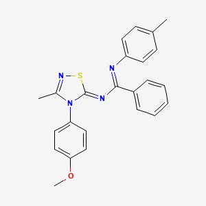 molecular formula C24H22N4OS B11706348 N-[(5Z)-4-(4-methoxyphenyl)-3-methyl-1,2,4-thiadiazol-5(4H)-ylidene]-N'-(4-methylphenyl)benzenecarboximidamide 