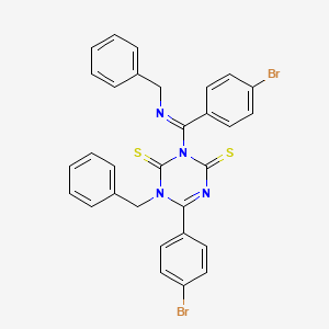 molecular formula C30H22Br2N4S2 B11706405 1-benzyl-3-[(E)-(benzylimino)(4-bromophenyl)methyl]-6-(4-bromophenyl)-1,3,5-triazine-2,4(1H,3H)-dithione 