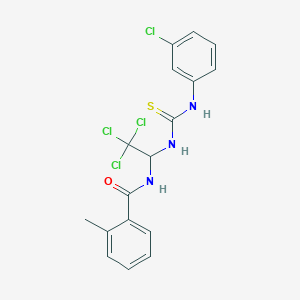 molecular formula C17H15Cl4N3OS B11706531 2-methyl-N-(2,2,2-trichloro-1-{[(3-chlorophenyl)carbamothioyl]amino}ethyl)benzamide 