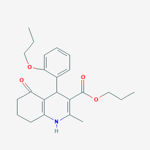 molecular formula C23H29NO4 B11706643 Propyl 2-methyl-5-oxo-4-(2-propoxyphenyl)-1,4,5,6,7,8-hexahydroquinoline-3-carboxylate 