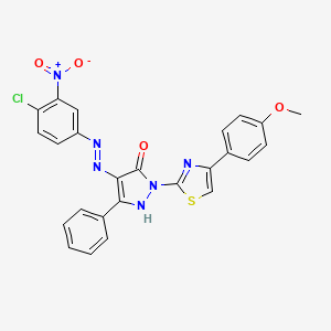 (4E)-4-[2-(4-chloro-3-nitrophenyl)hydrazinylidene]-2-[4-(4-methoxyphenyl)-1,3-thiazol-2-yl]-5-phenyl-2,4-dihydro-3H-pyrazol-3-one