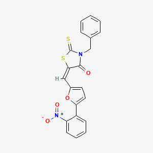 molecular formula C21H14N2O4S2 B11706782 3-Benzyl-5-((5-(2-nitrophenyl)-2-furyl)methylene)-2-thioxo-1,3-thiazolidin-4-one 